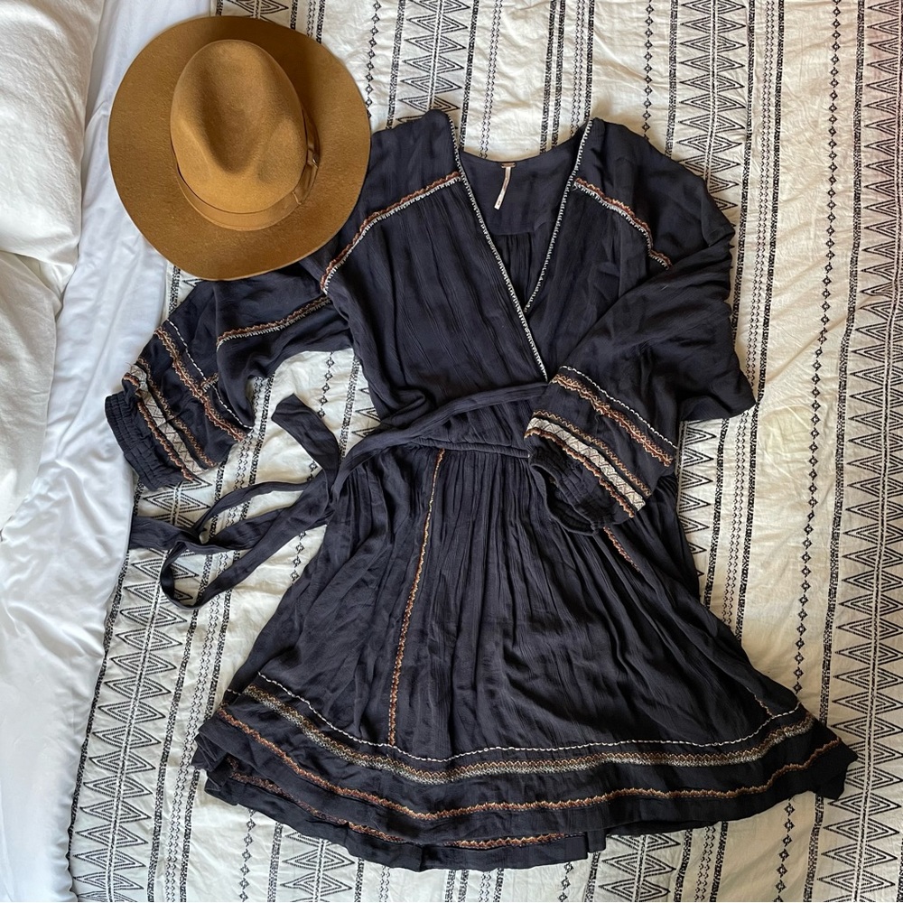 Free People Navy Tie-Waist Dress